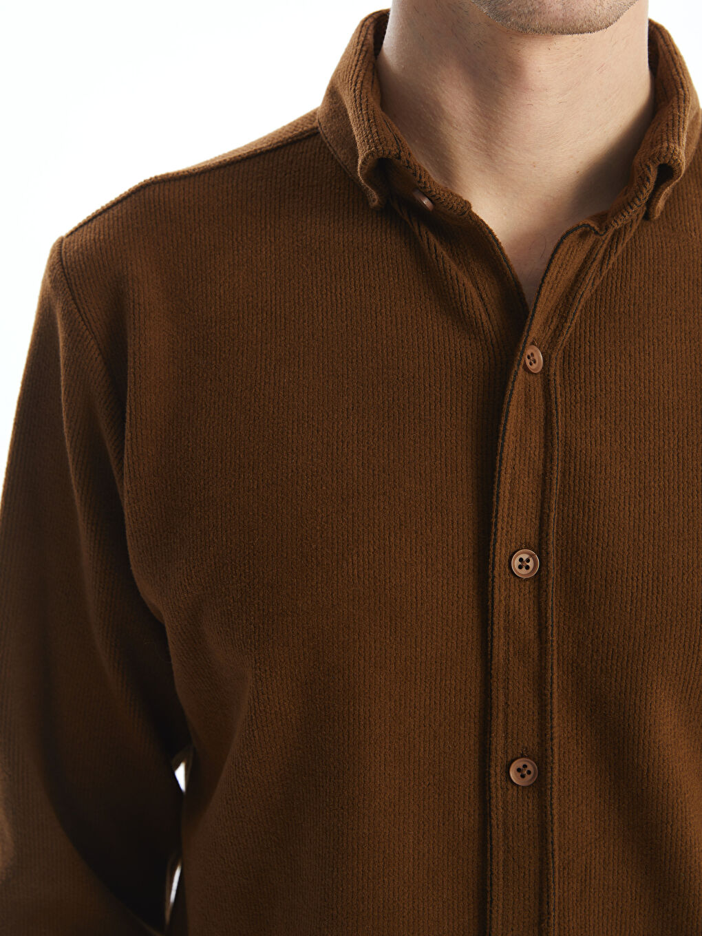 Kahverengi Regular Fit Uzun Kollu Gabardin Erkek Gömlek-2