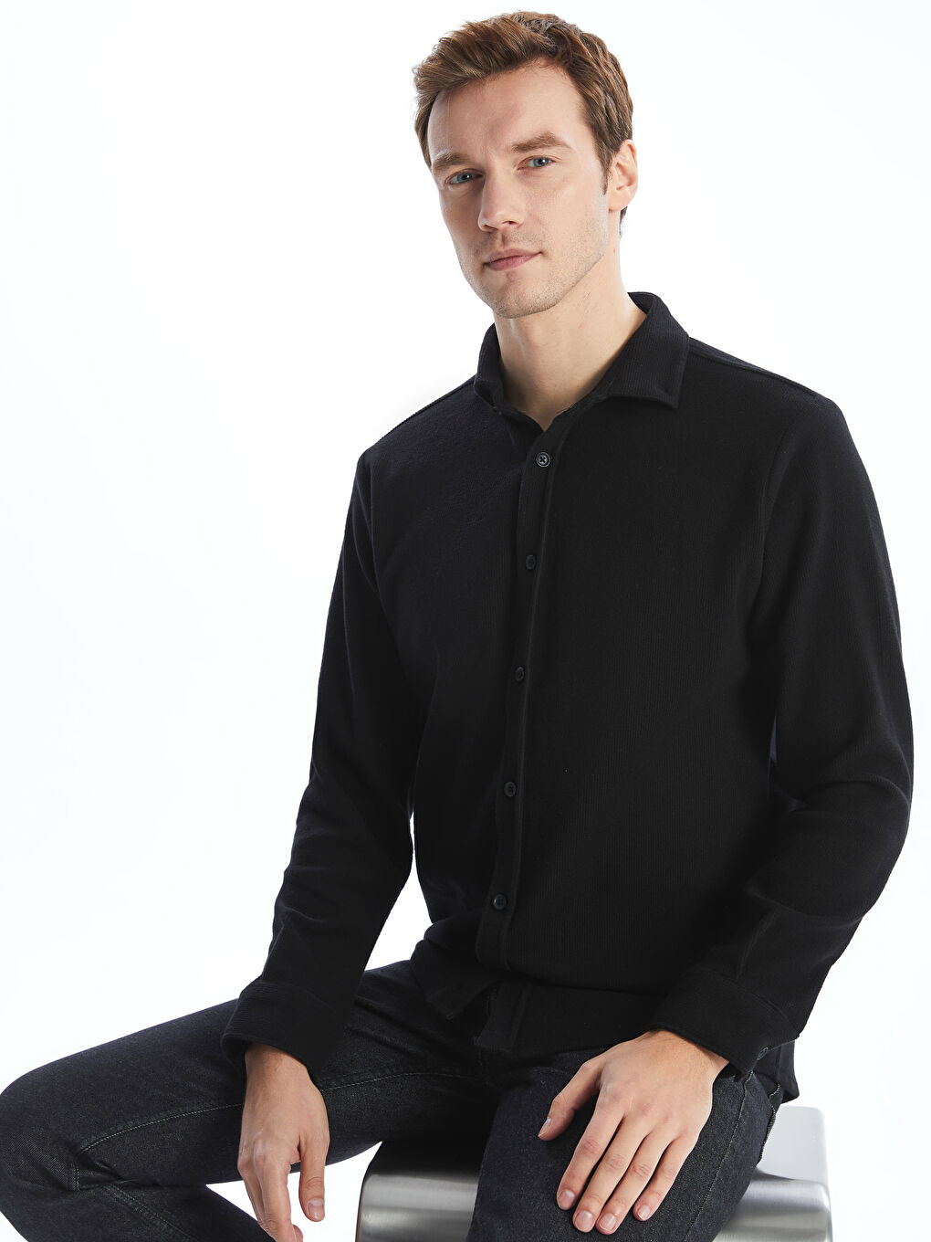 LCWAIKIKI Classic Siyah Regular Fit Uzun Kollu Gabardin Erkek Gömlek