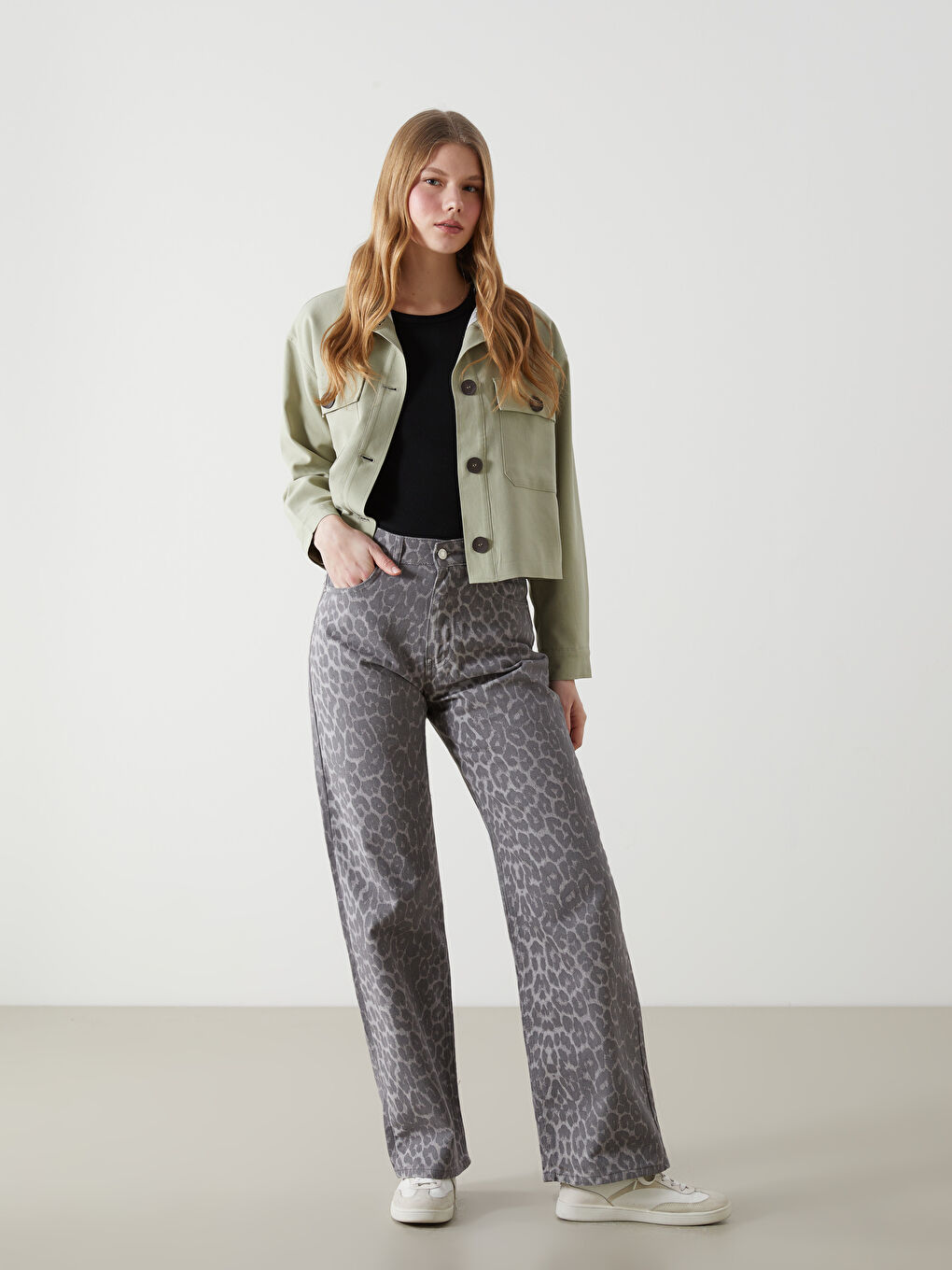 XSIDE High Waist Leopard Print Straight Fit Women's Jeans -W4M585Z8-LRW