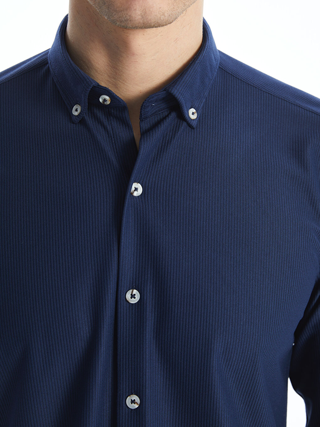 Lacivert Slim Fit Uzun Kollu Kadife Erkek Gömlek-2