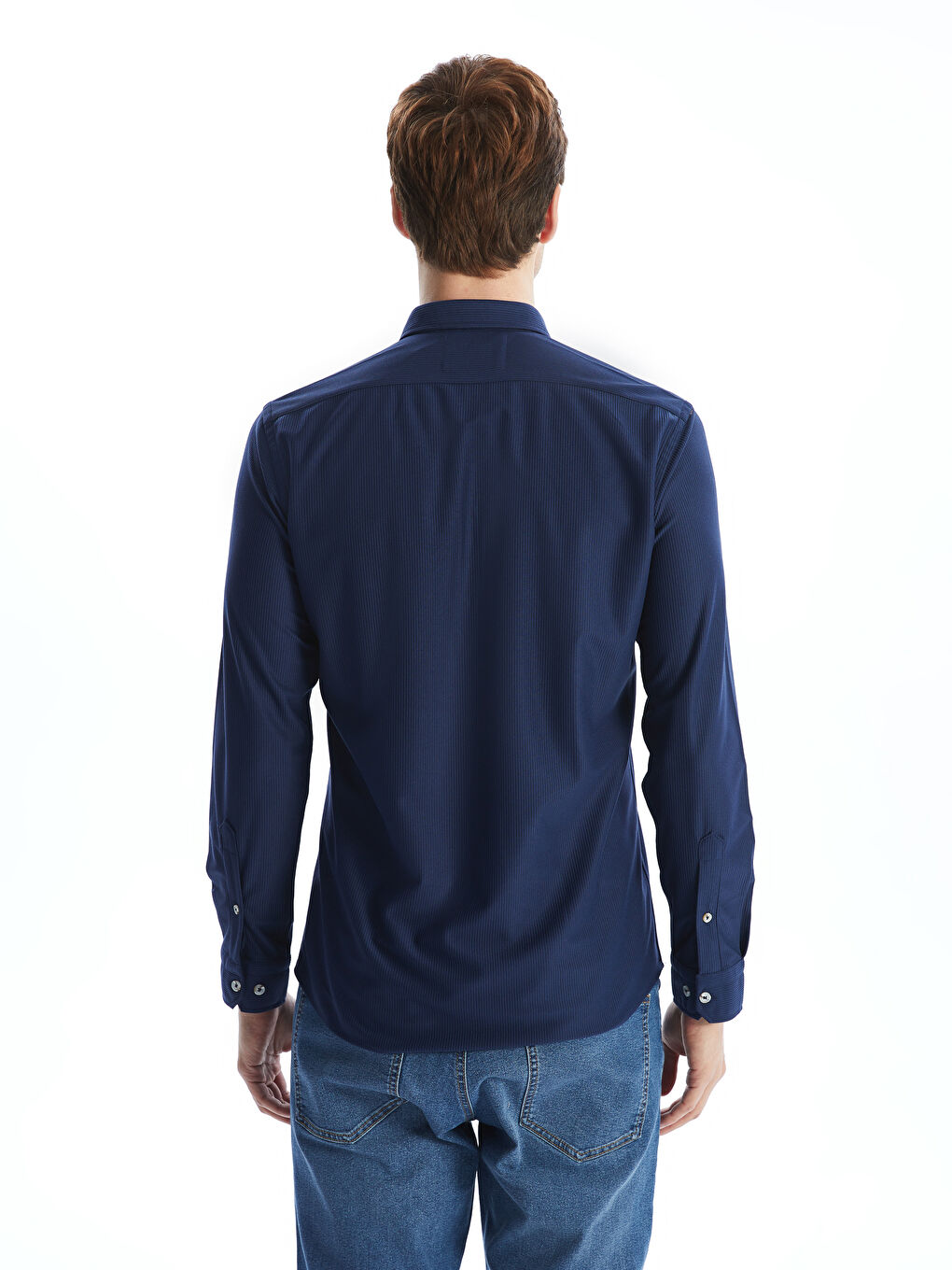 Lacivert Slim Fit Uzun Kollu Kadife Erkek Gömlek-3