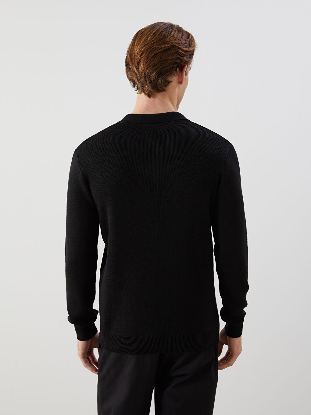 Siyah Polo Yaka Uzun Kollu Erkek Triko Kazak-3