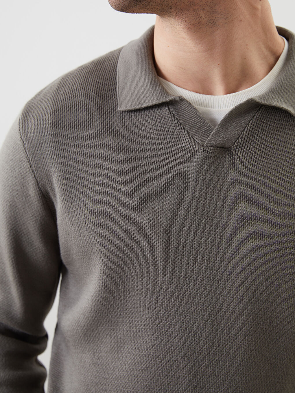 Polo Neck Long Sleeve Men's Tricot Sweater -W4M588Z8-R1D
