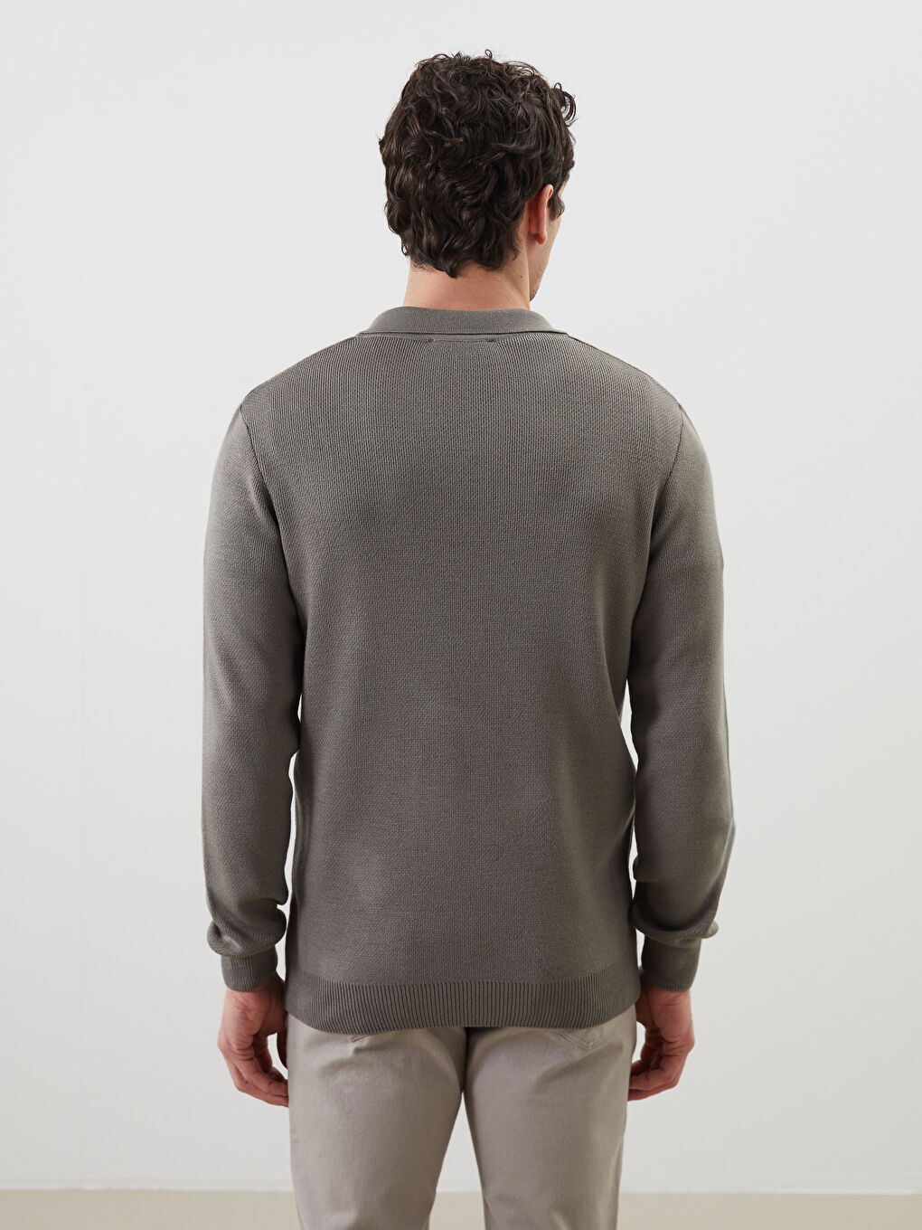 Polo Neck Long Sleeve Men's Tricot Sweater -W4M588Z8-R1D