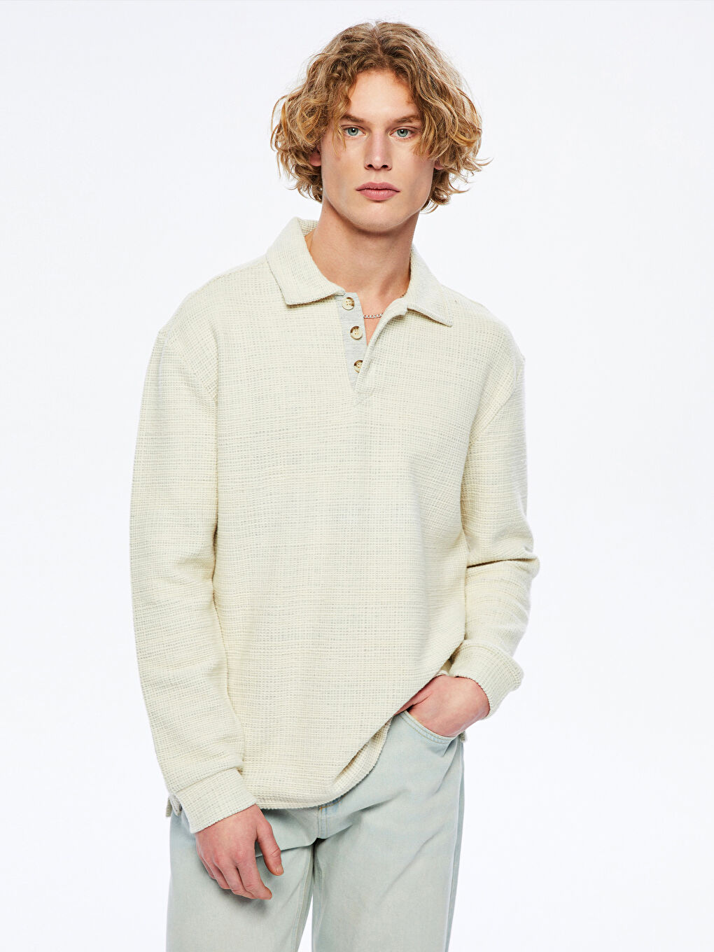 XSIDE Gri Polo Yaka Uzun Kollu Erkek Sweatshirt