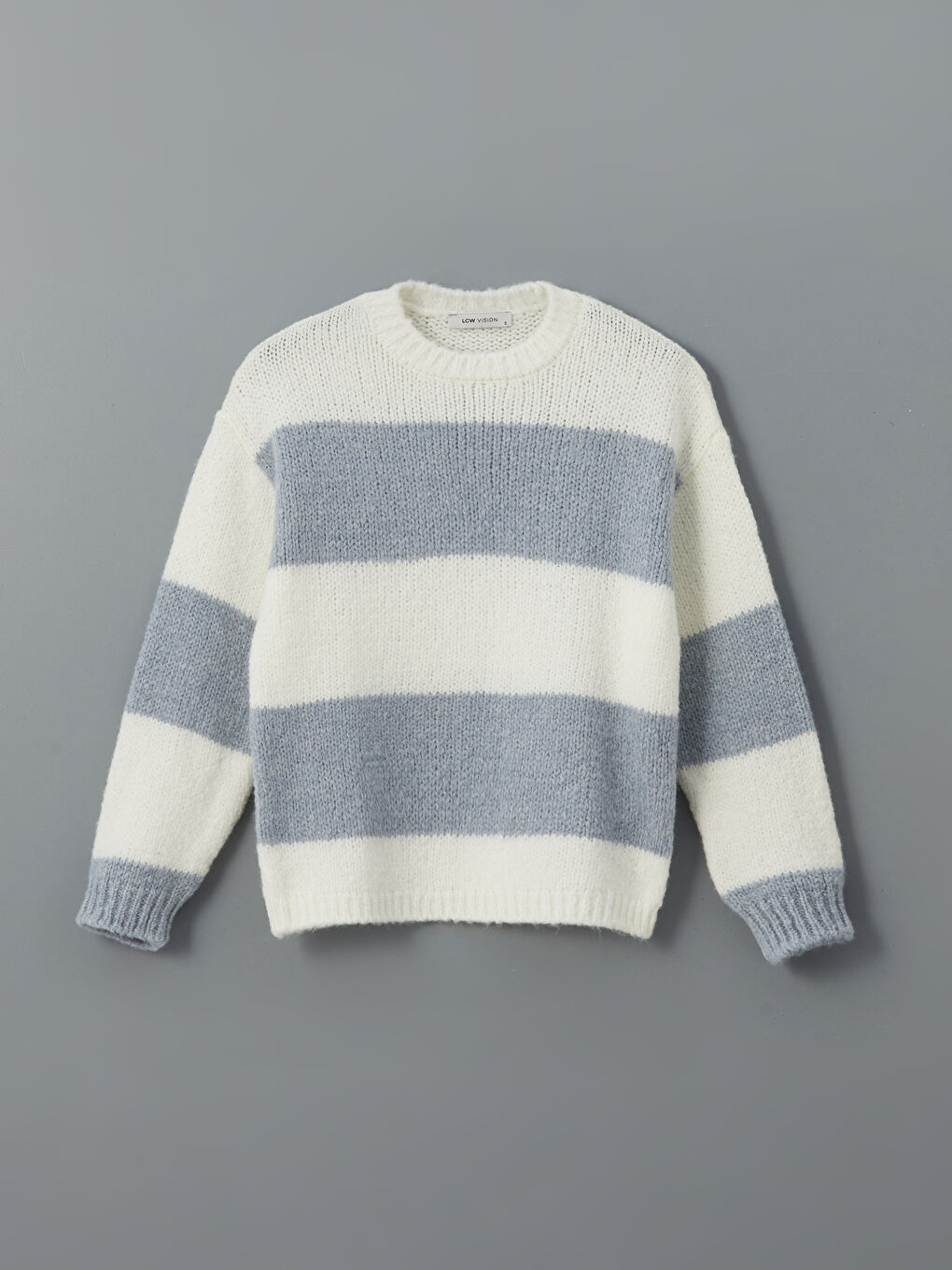 Ekru Bisiklet Yaka Renk Bloklu Kadın Triko Kazak-4