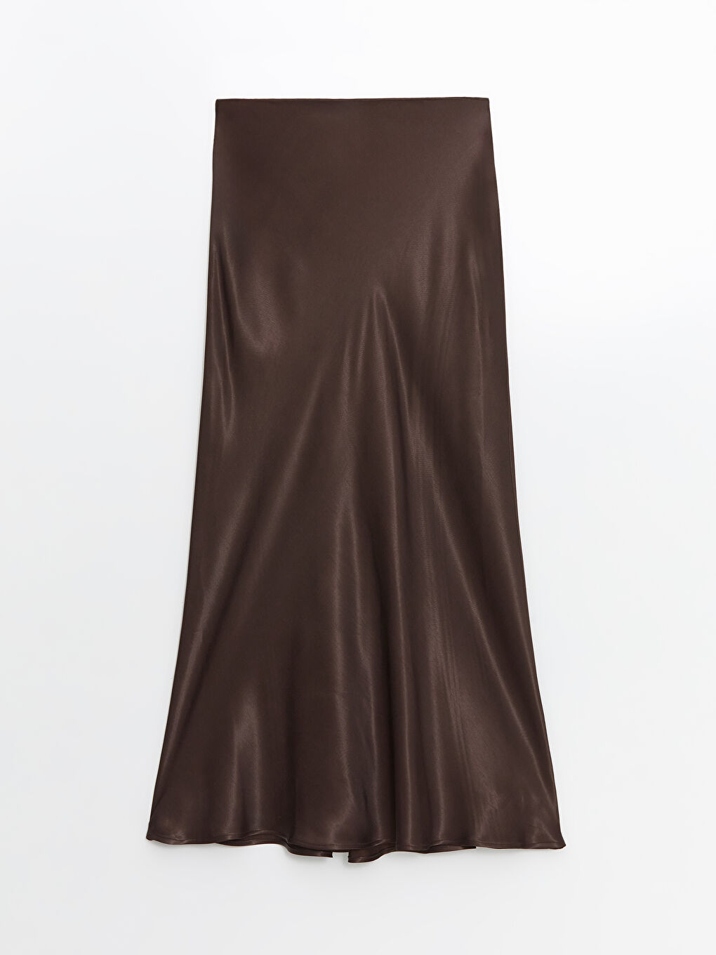 Kahverengi Standart Fit Saten Kadın Etek-4