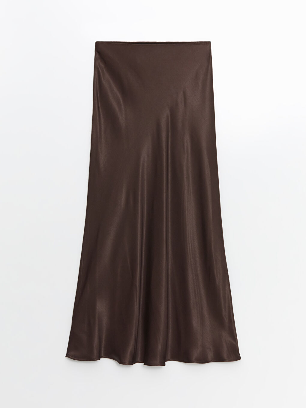 Kahverengi Standart Fit Saten Kadın Etek-5
