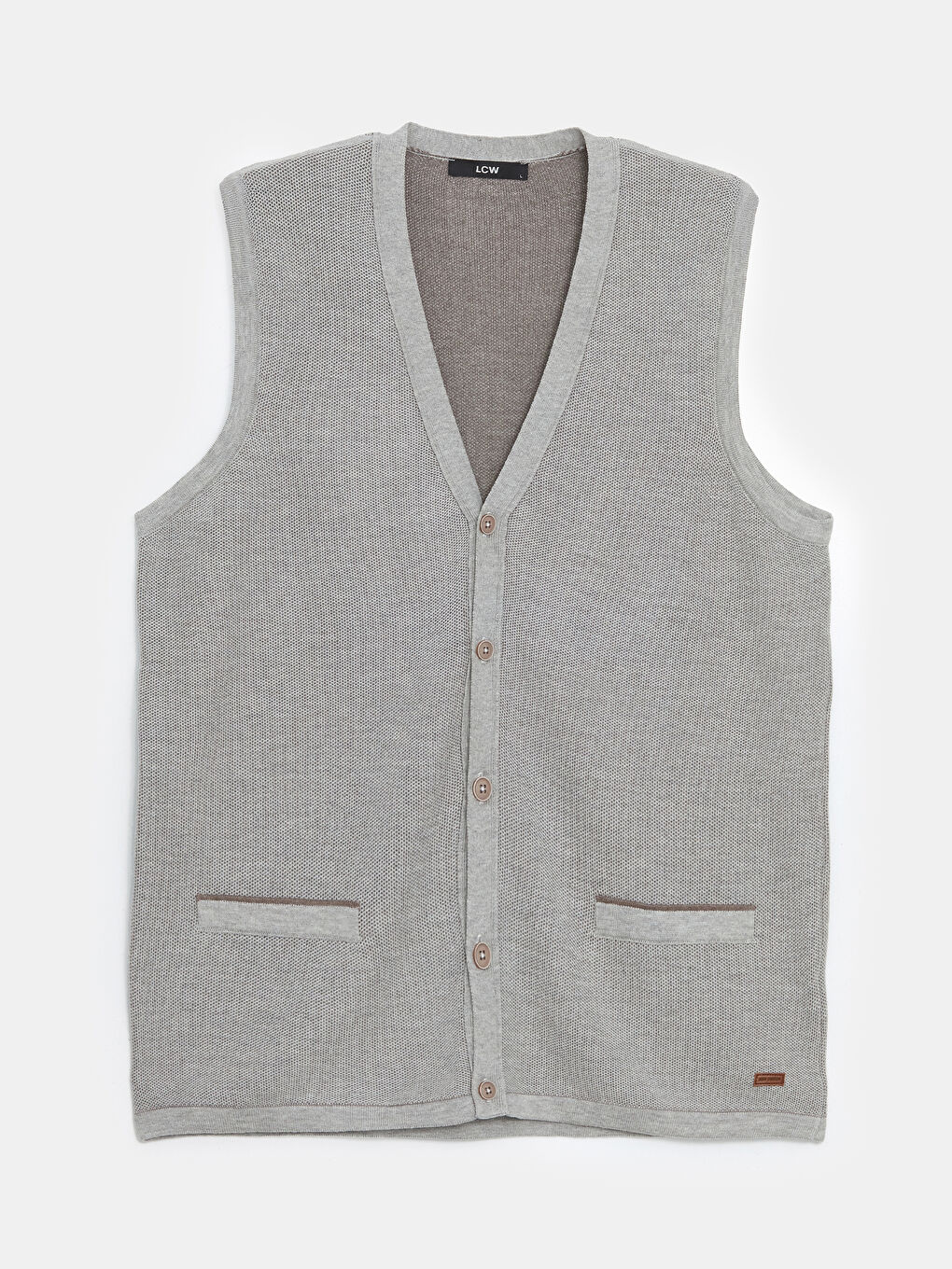 Gri Standart Kalıp V Yaka Erkek Triko Yelek-4