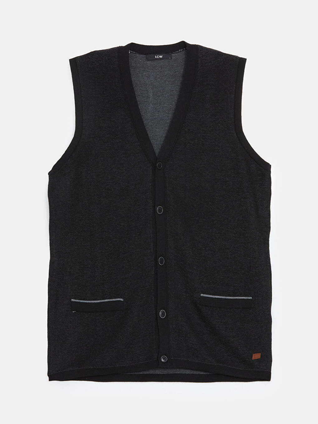 Siyah Standart Kalıp V Yaka Erkek Triko Yelek-4