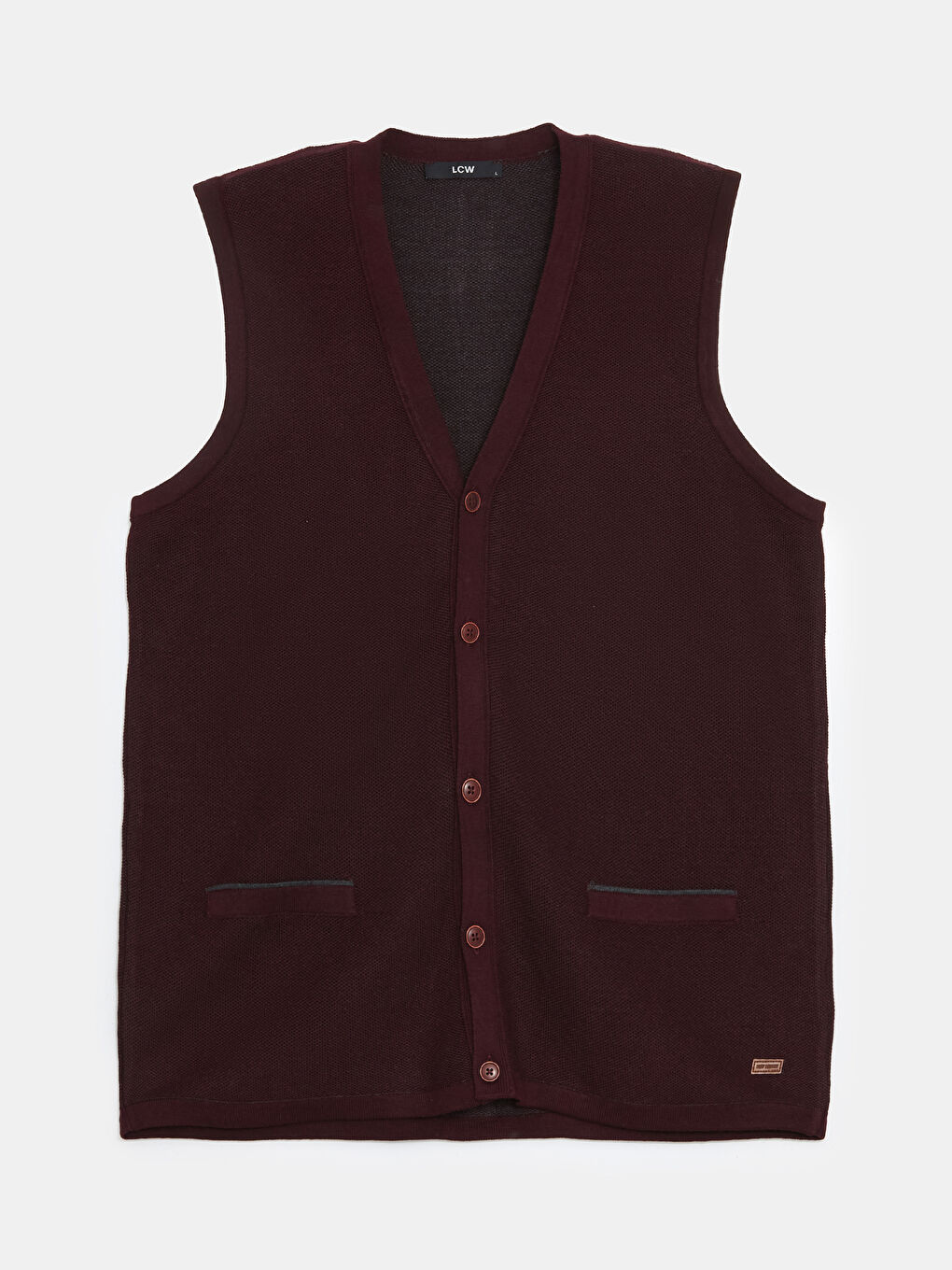 Bordo Standart Kalıp V Yaka Erkek Triko Yelek-4