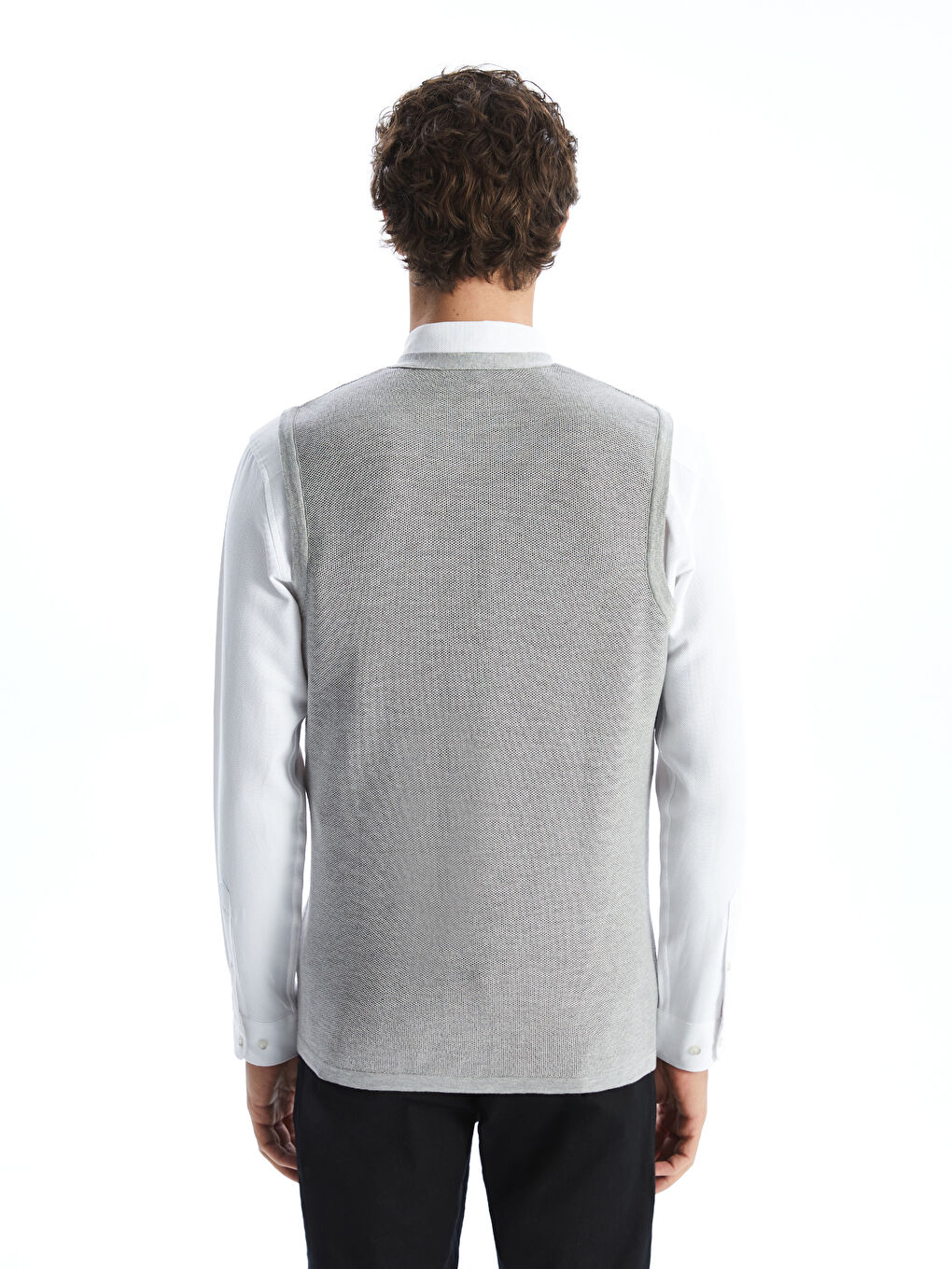 Gri Standart Kalıp V Yaka Erkek Triko Yelek-3