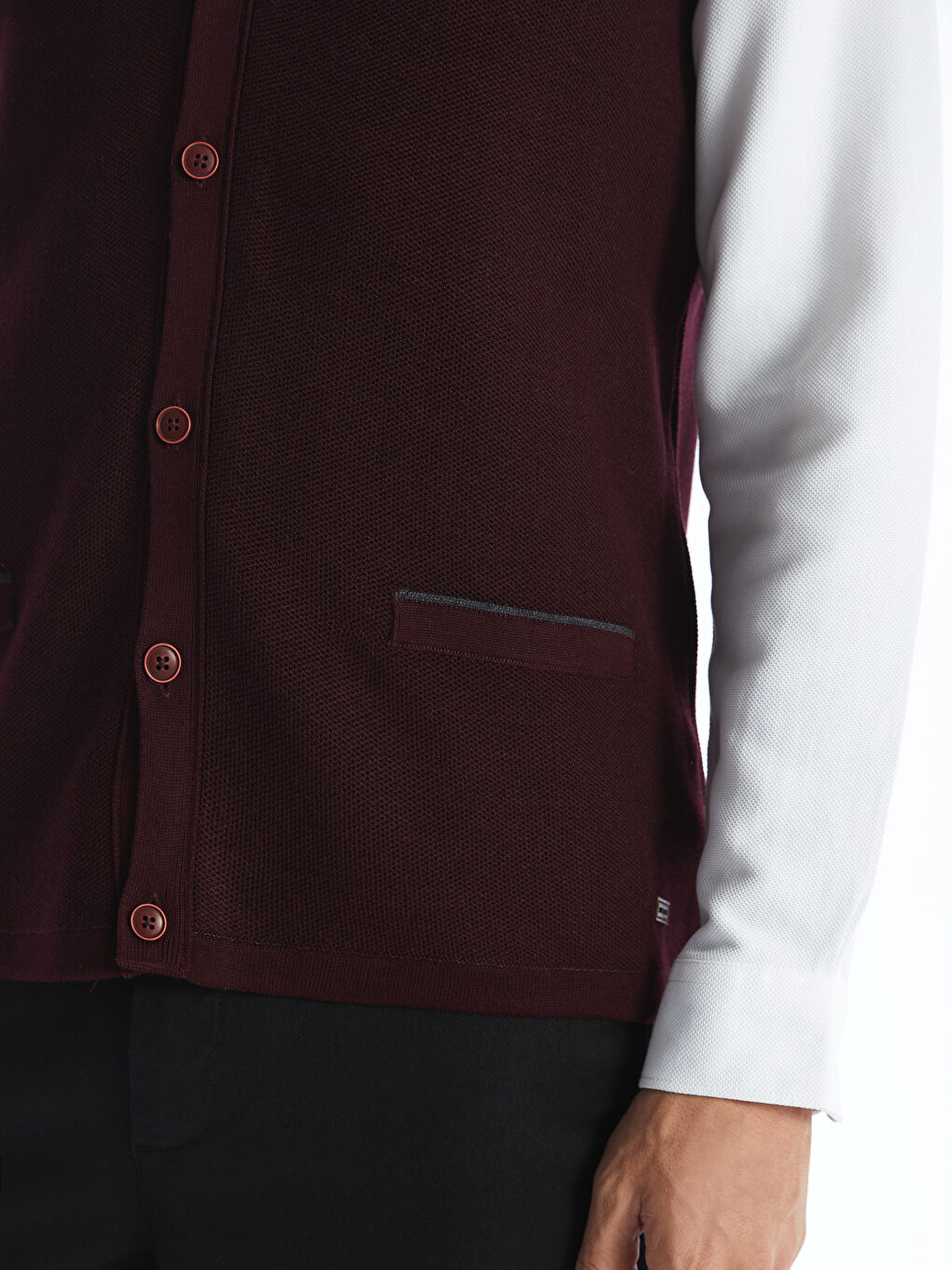 Bordo Standart Kalıp V Yaka Erkek Triko Yelek-2