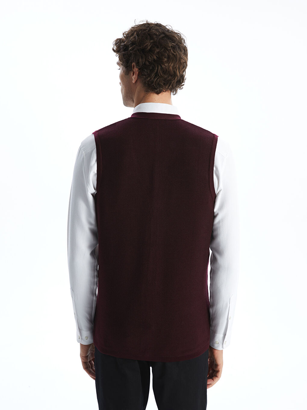 Bordo Standart Kalıp V Yaka Erkek Triko Yelek-3