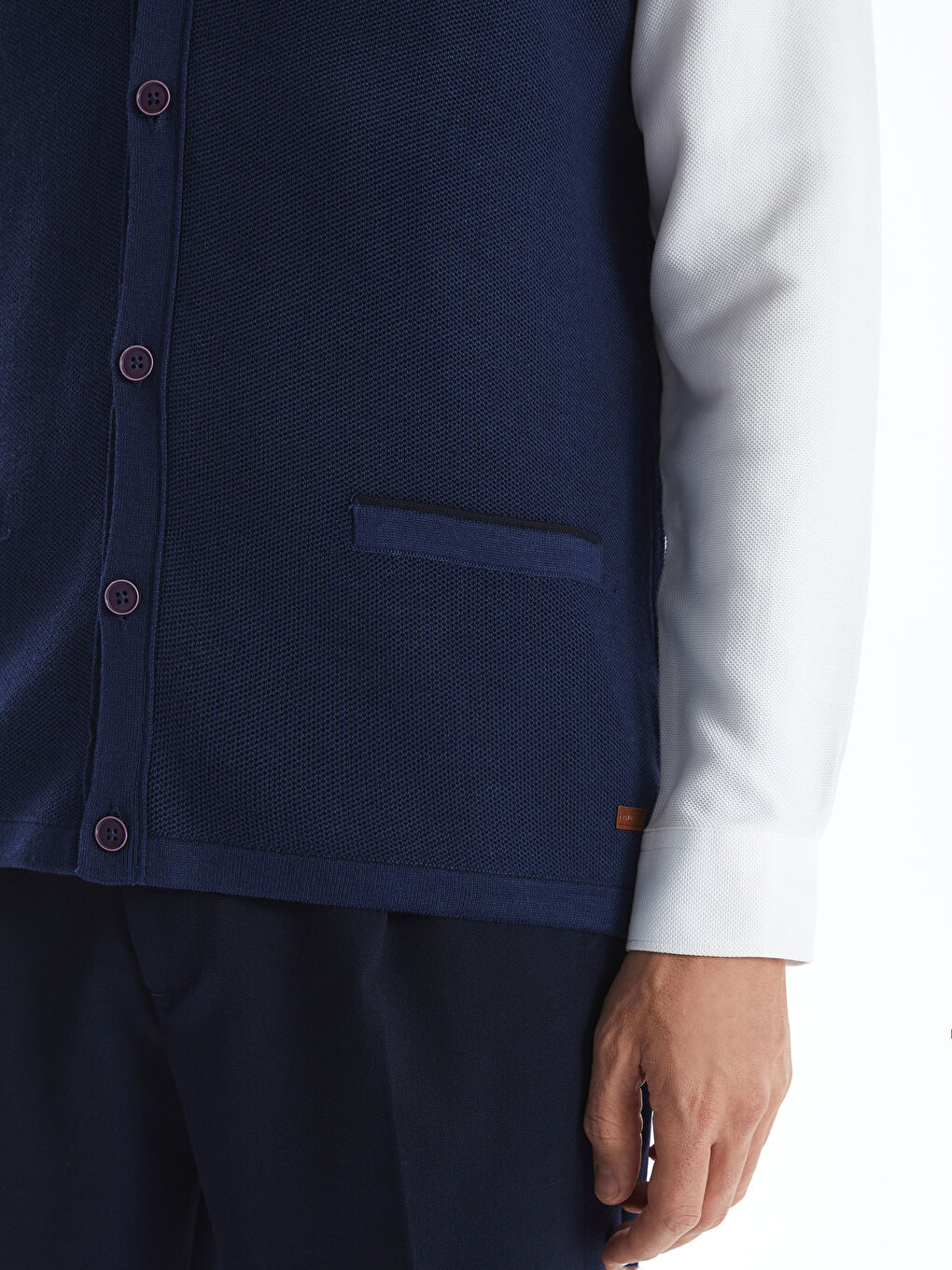 Mavi Standart Kalıp V Yaka Erkek Triko Yelek-2