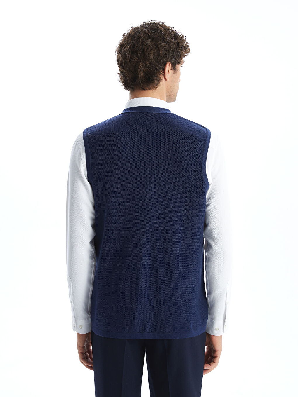 Mavi Standart Kalıp V Yaka Erkek Triko Yelek-3