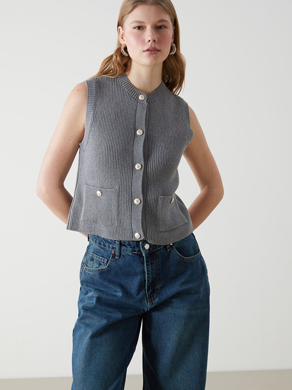 XSIDE Crew Neck Women's Knitwear Waistcoat -W4M615Z8-ZFW