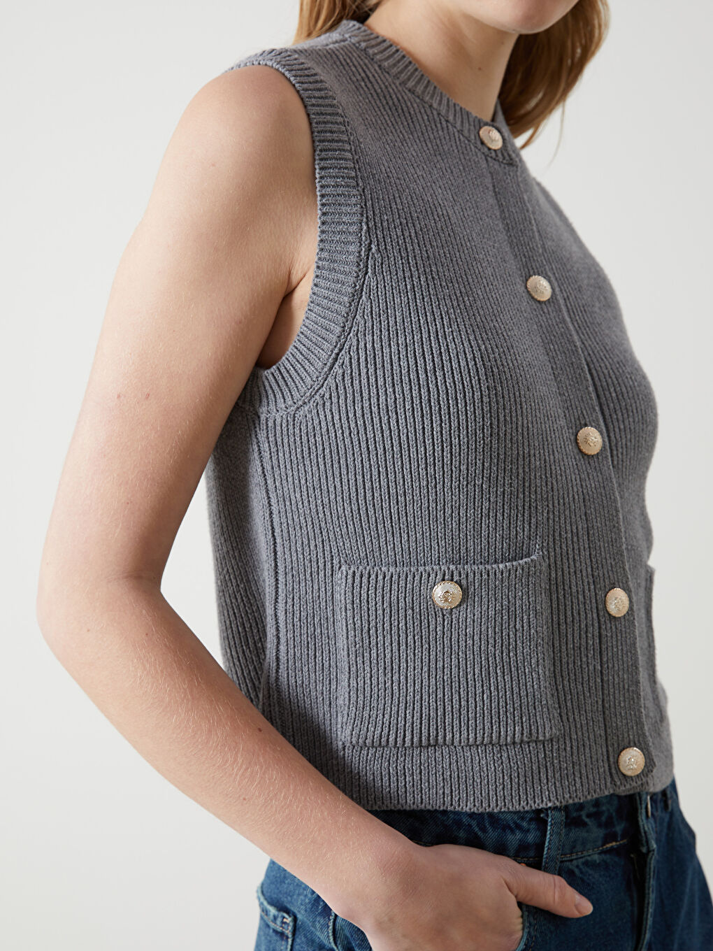 XSIDE Crew Neck Women's Knitwear Waistcoat -W4M615Z8-ZFW