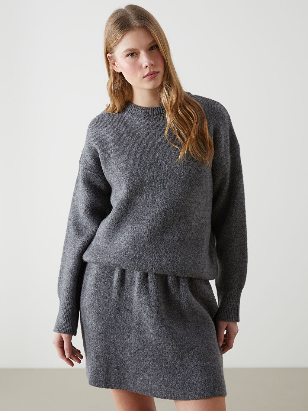 Crew Neck Straight Long Sleeve Oversize Women's Knitwear Sweater -W4M618Z8-VDL