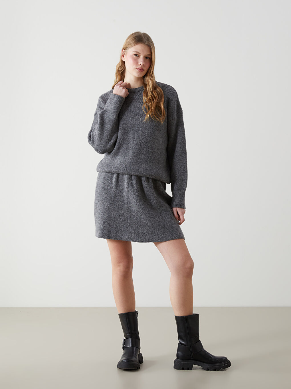 Crew Neck Straight Long Sleeve Oversize Women's Knitwear Sweater -W4M618Z8-VDL