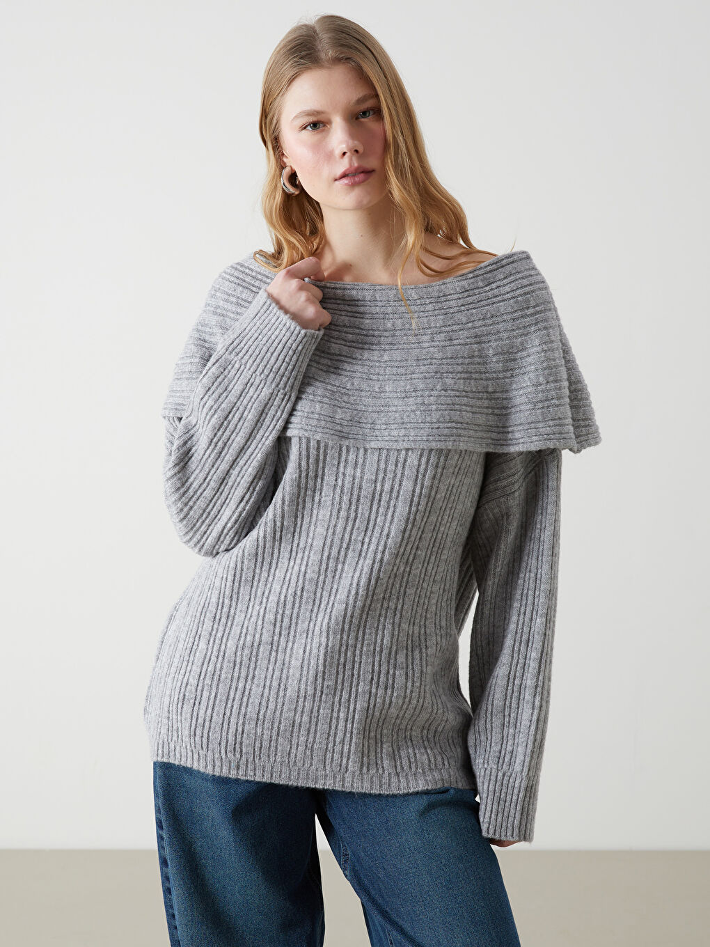 Boat Neck Oversized Women'S Knit Sweater -W4M619Z8-ZFW