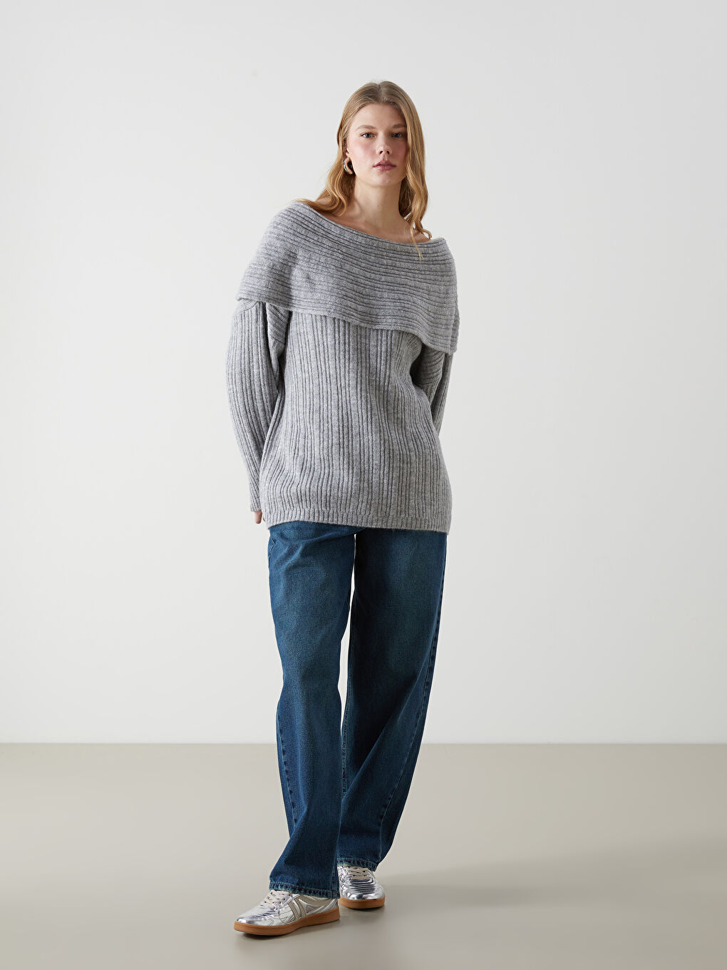 Boat Neck Oversized Women'S Knit Sweater -W4M619Z8-ZFW