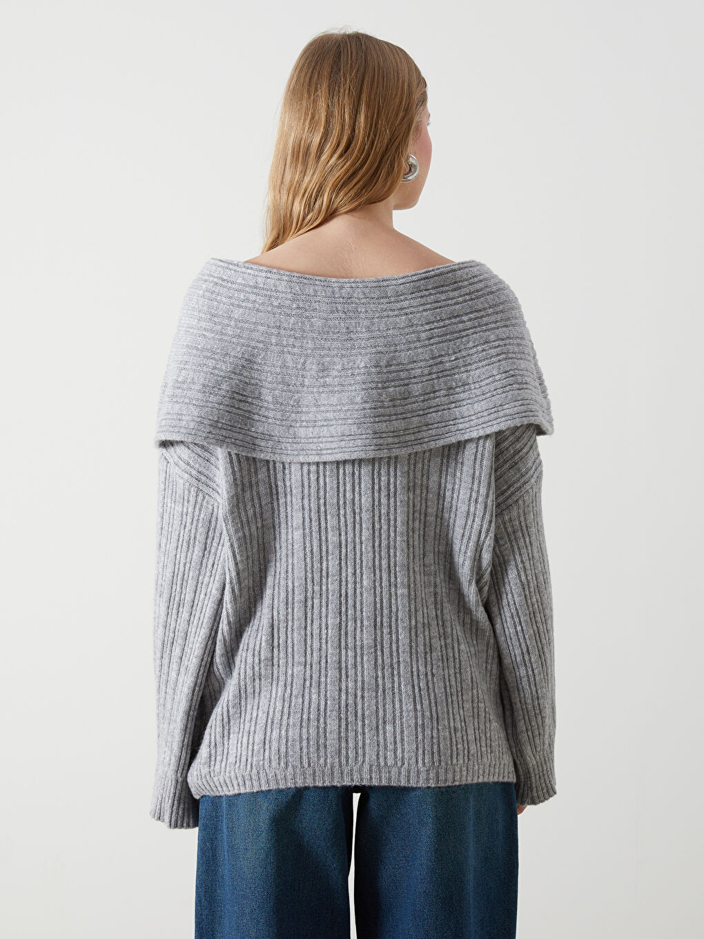 Boat Neck Oversized Women'S Knit Sweater -W4M619Z8-ZFW
