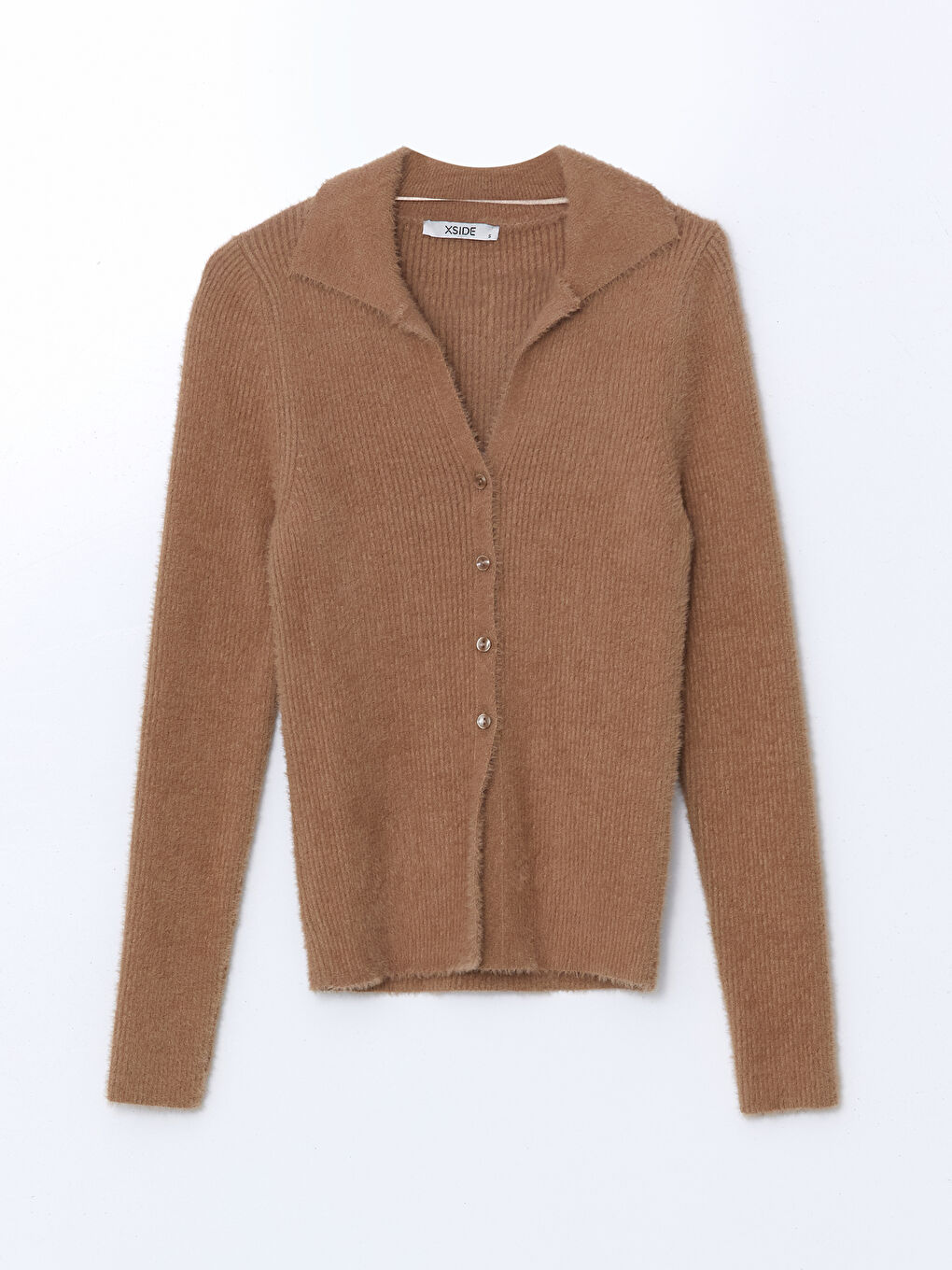 Kahverengi Polo Yaka Kadın Triko Hırka-4