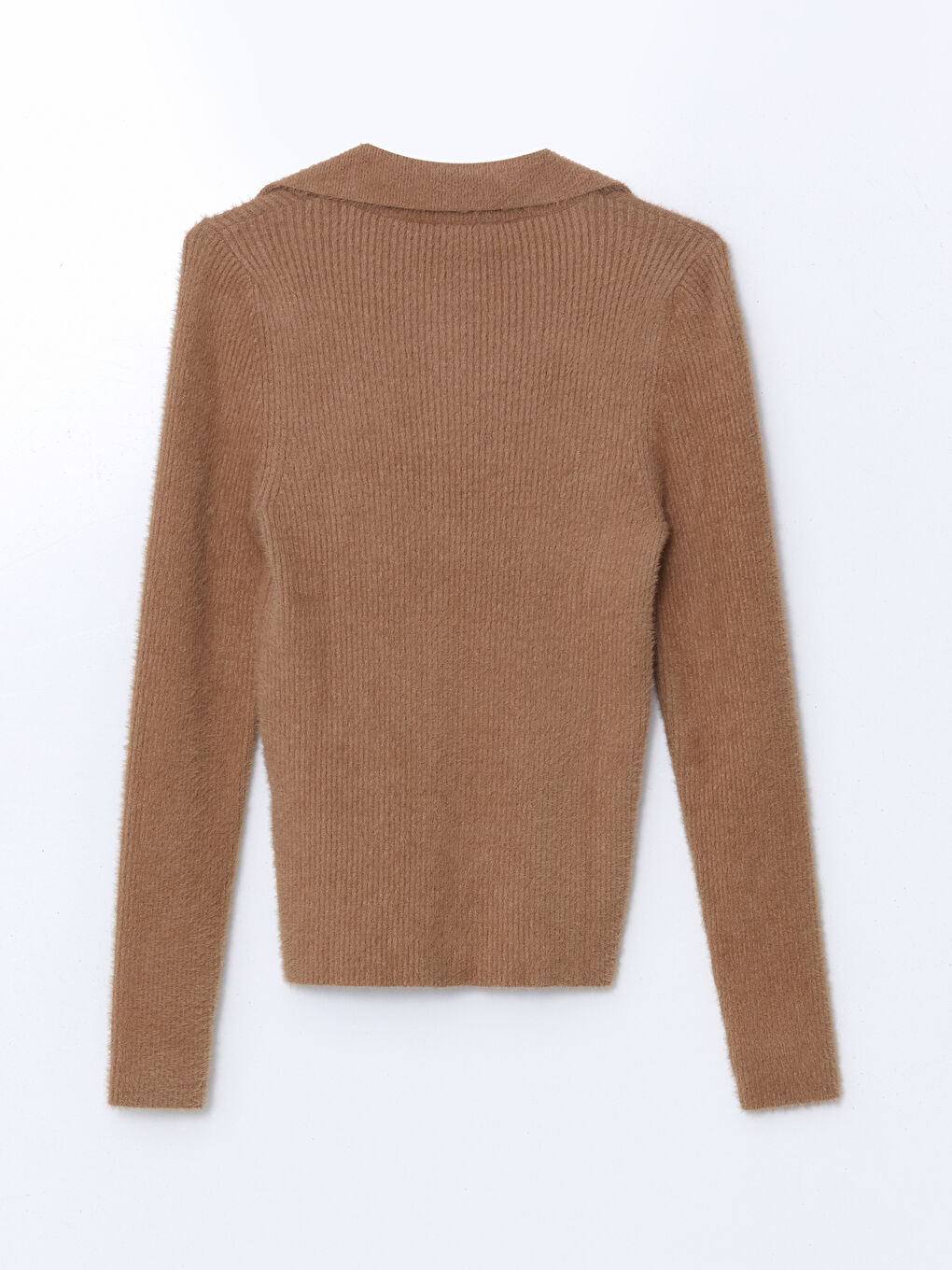 Kahverengi Polo Yaka Kadın Triko Hırka-5