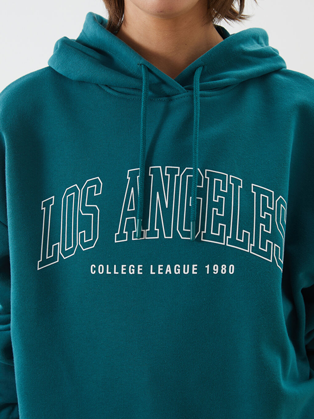 Yeşil Los Angeles Baskılı Oversize Kadın Kalın Hoodie-2