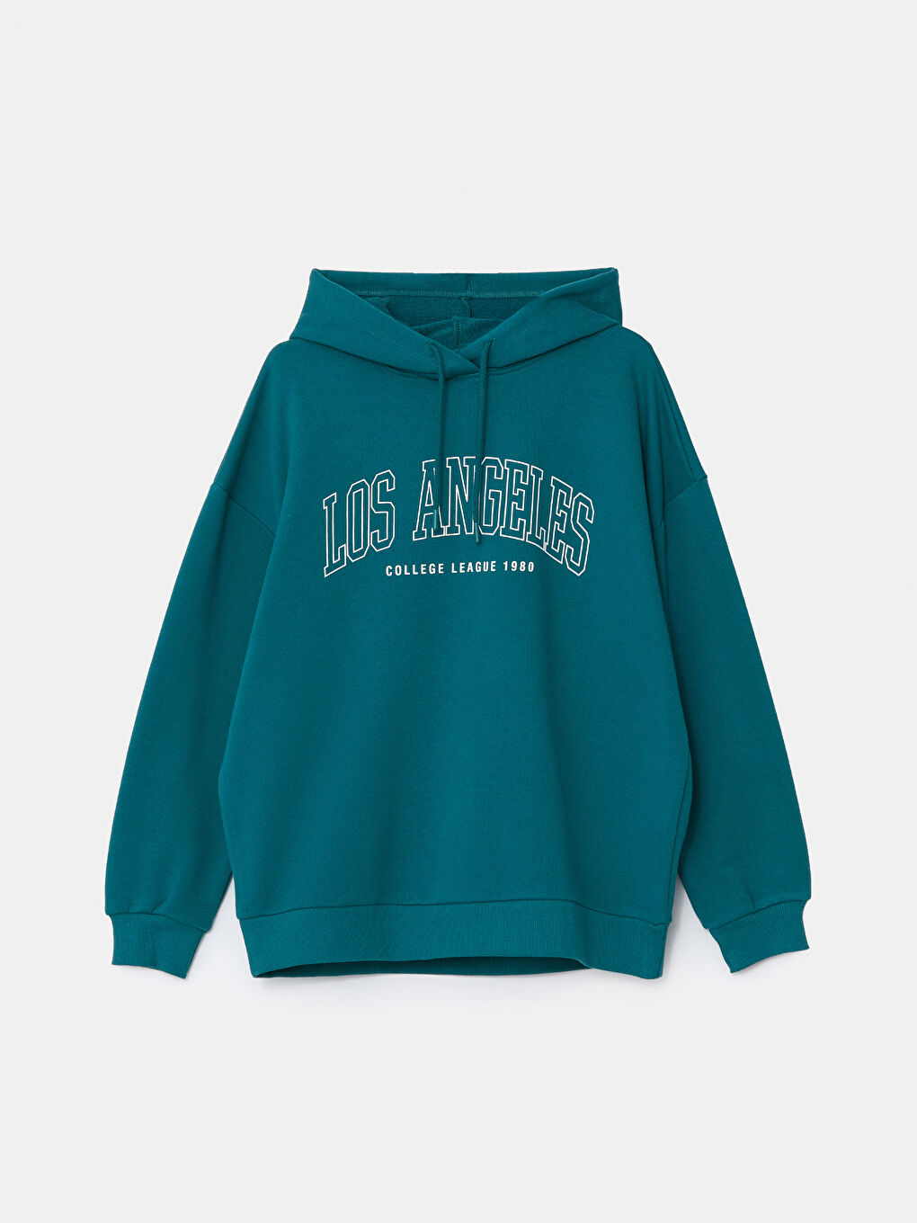 Yeşil Los Angeles Baskılı Oversize Kadın Kalın Hoodie-4