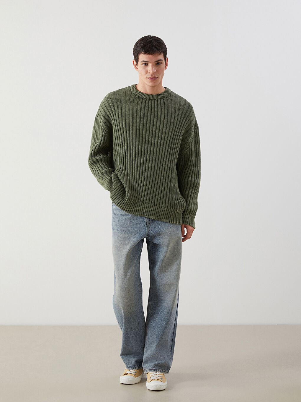 Haki Bisiklet Yaka Erkek Triko Kazak-1