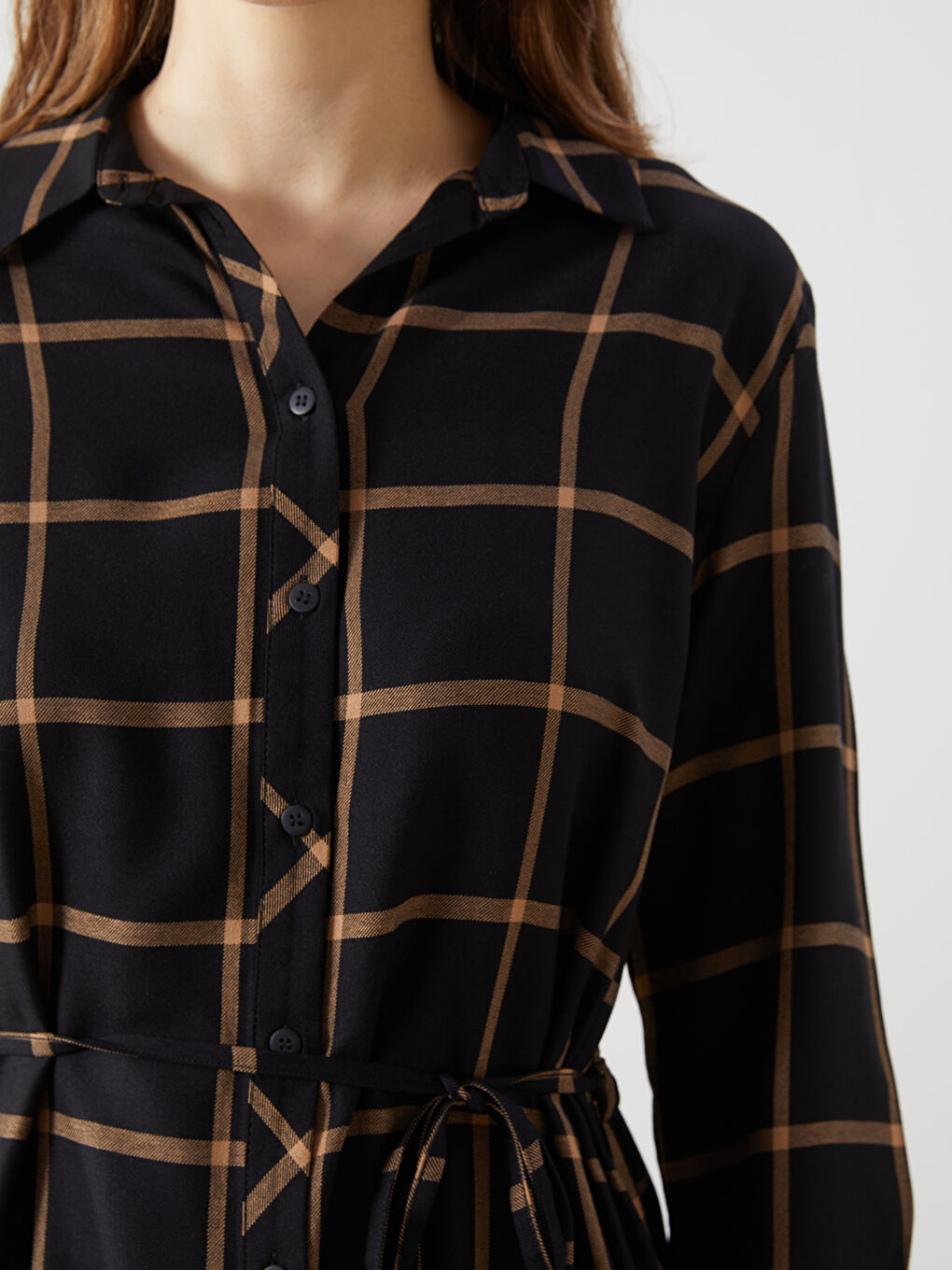 Siyah Ekose Kadın Gömlek Tunik-2