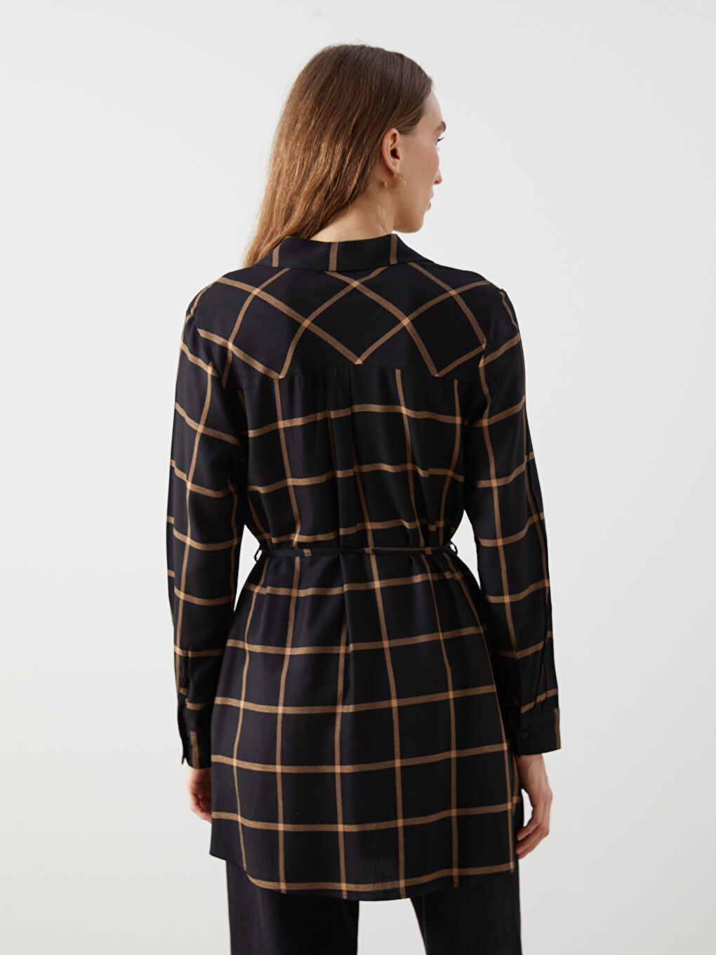 Siyah Ekose Kadın Gömlek Tunik-3