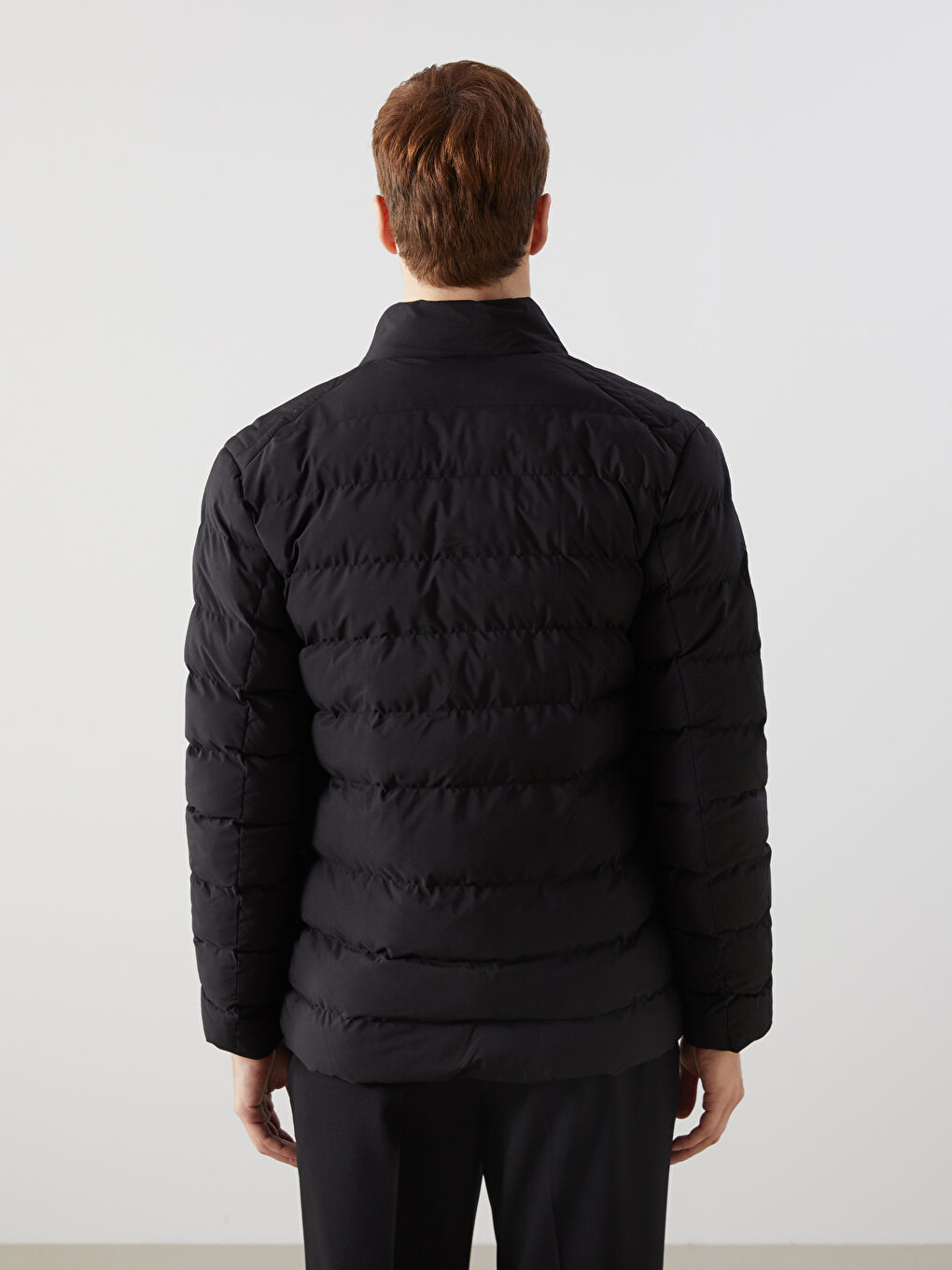 Siyah Standart Kalıp Dik Yaka Erkek Şişme Mont-4