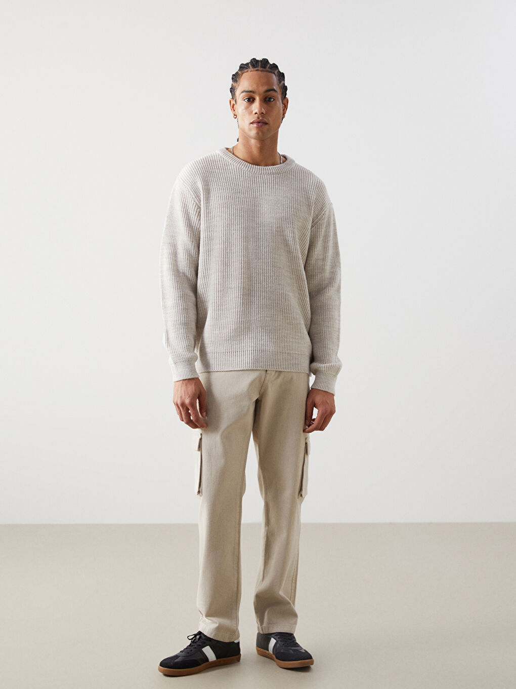 Crew Neck Long Sleeve Men's Tricot Sweater -W4M639Z8-D4N