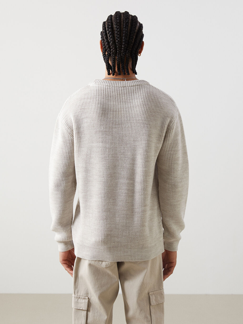 Crew Neck Long Sleeve Men's Tricot Sweater -W4M639Z8-D4N