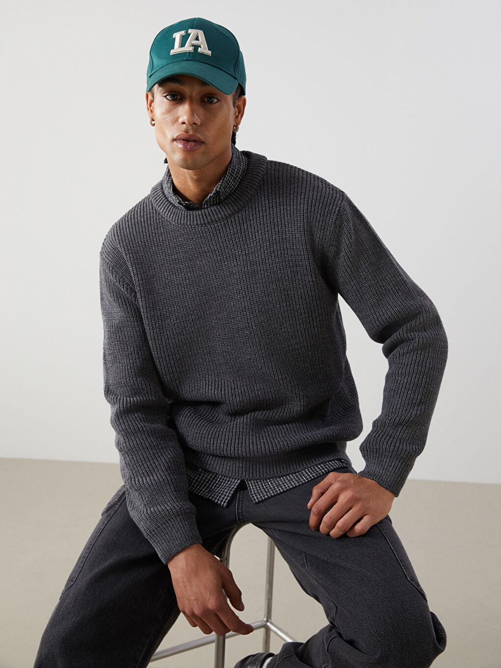 Crew Neck Long Sleeve Men's Tricot Sweater -W4M639Z8-HZX