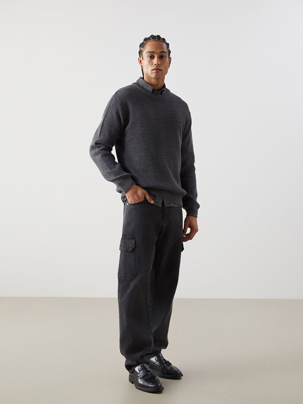 Crew Neck Long Sleeve Men's Tricot Sweater -W4M639Z8-HZX