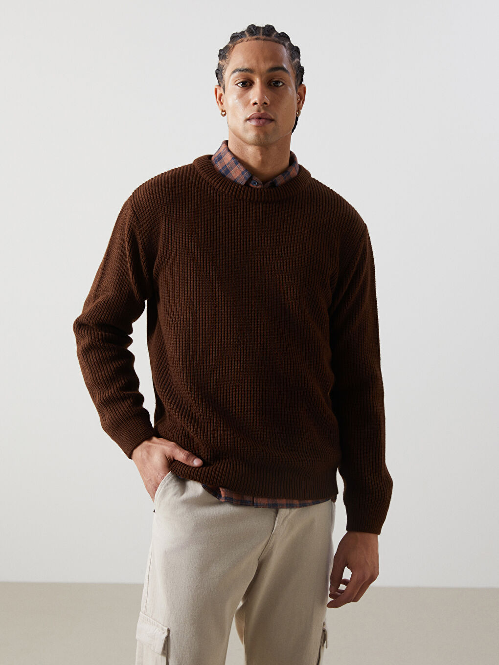 Crew Neck Long Sleeve Men's Tricot Sweater -W4M639Z8-J0V