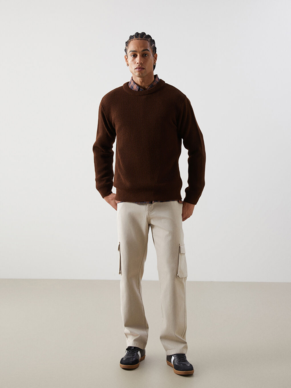 Crew Neck Long Sleeve Men's Tricot Sweater -W4M639Z8-J0V