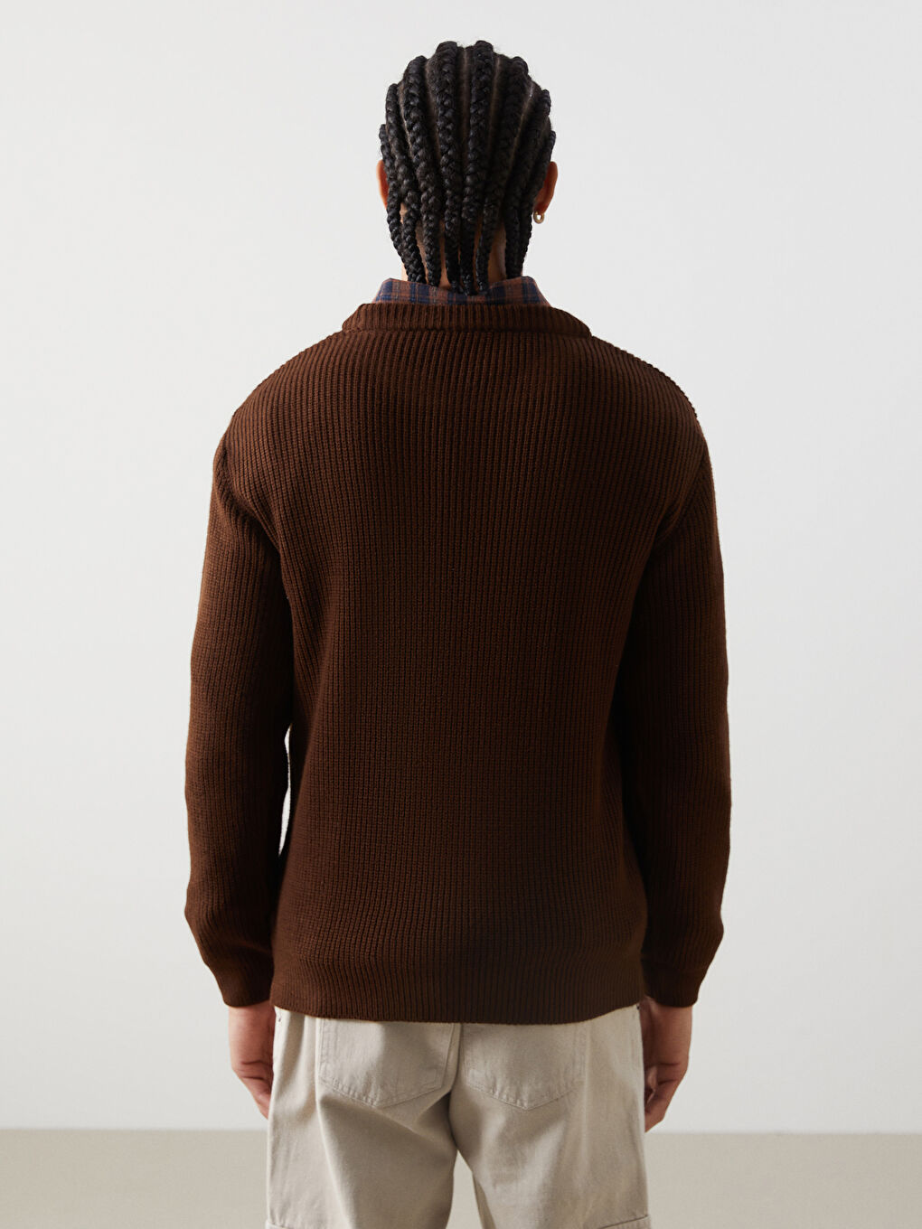 Crew Neck Long Sleeve Men's Tricot Sweater -W4M639Z8-J0V