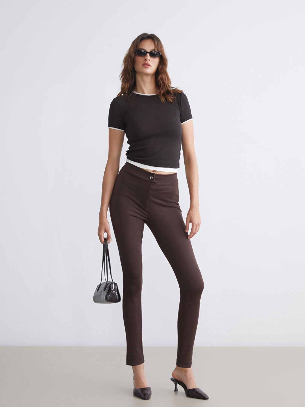 Kahverengi Dar Fit Kadın Tayt Pantolon