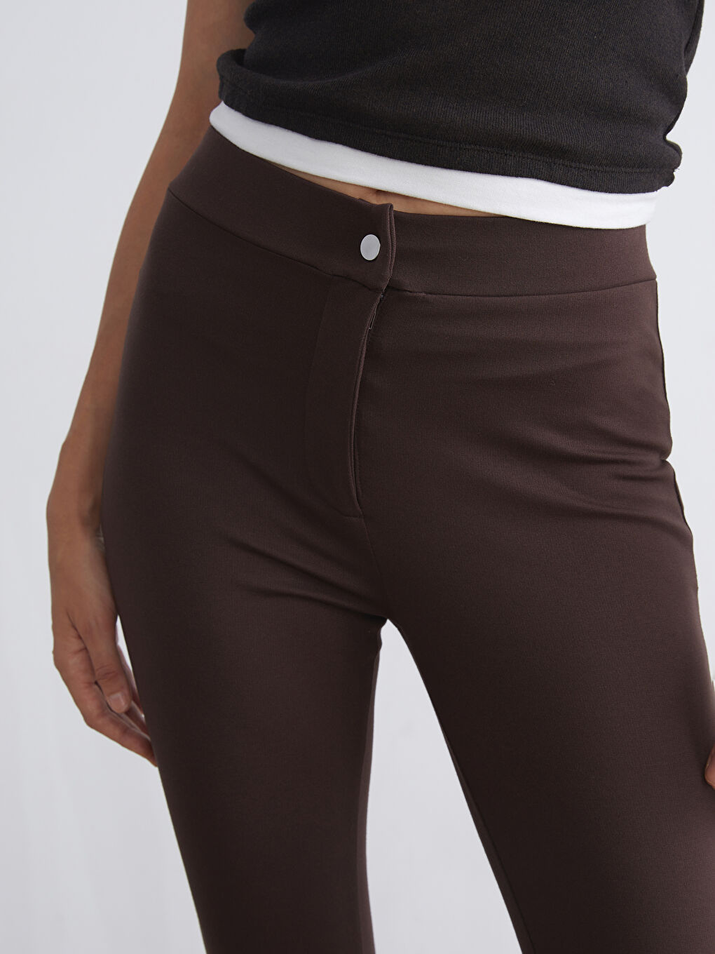 Kahverengi Dar Fit Kadın Tayt Pantolon-2