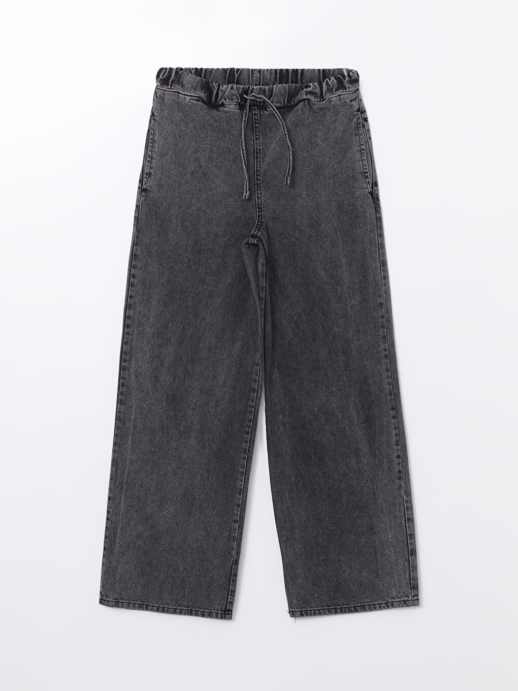 Siyah Beli Lastikli Wideleg Kadın Jean Pantolon-4