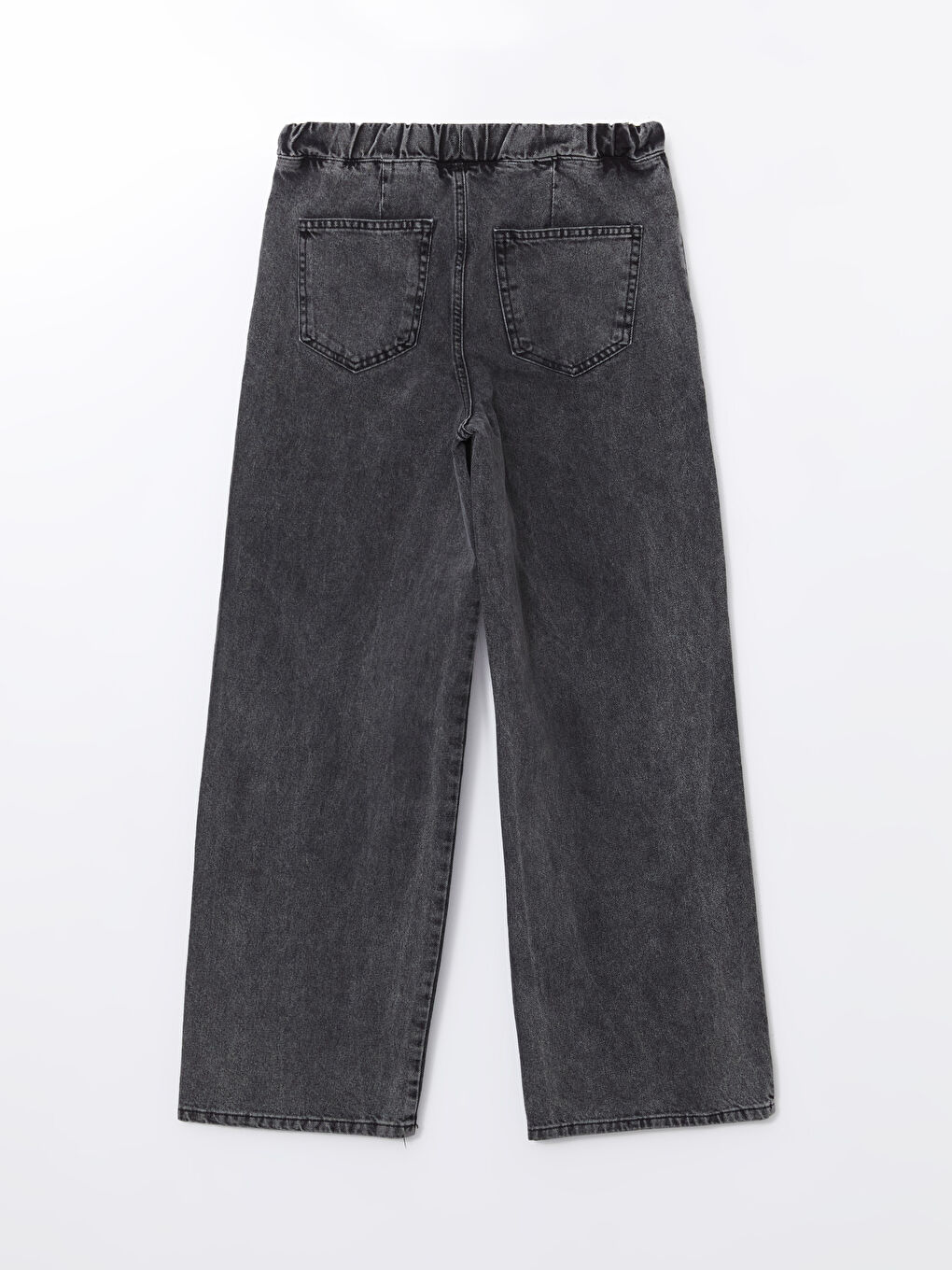 Siyah Beli Lastikli Wideleg Kadın Jean Pantolon-5