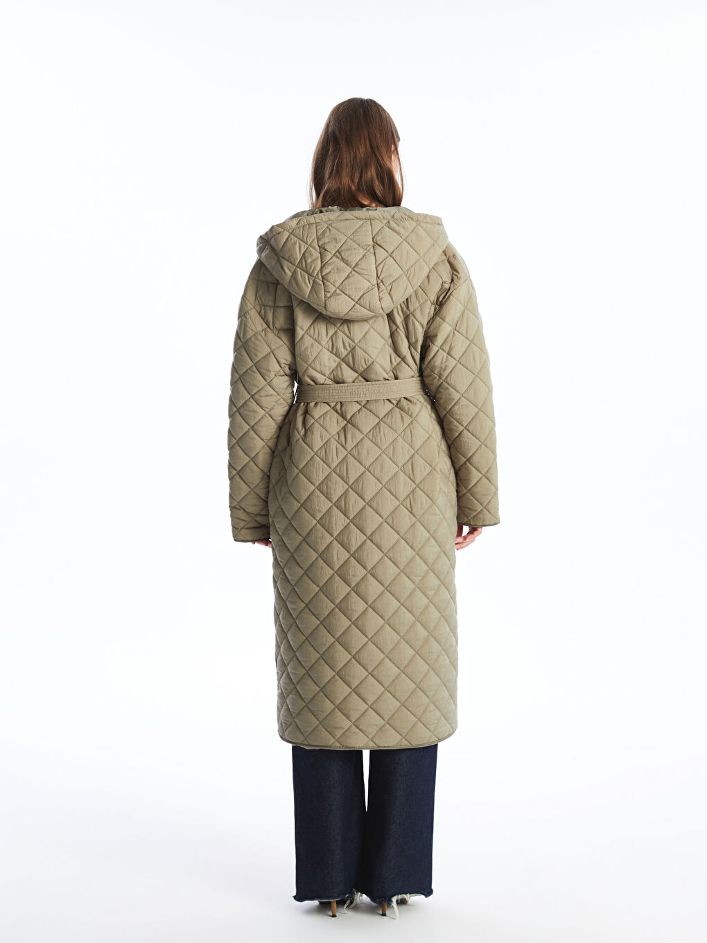 Yeşil Kapüşonlu Kapitone Oversize Kadın Şişme Mont-8