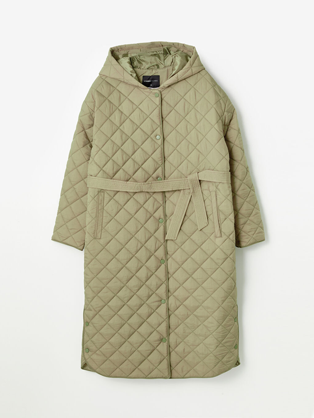 Yeşil Kapüşonlu Kapitone Oversize Kadın Şişme Mont-9