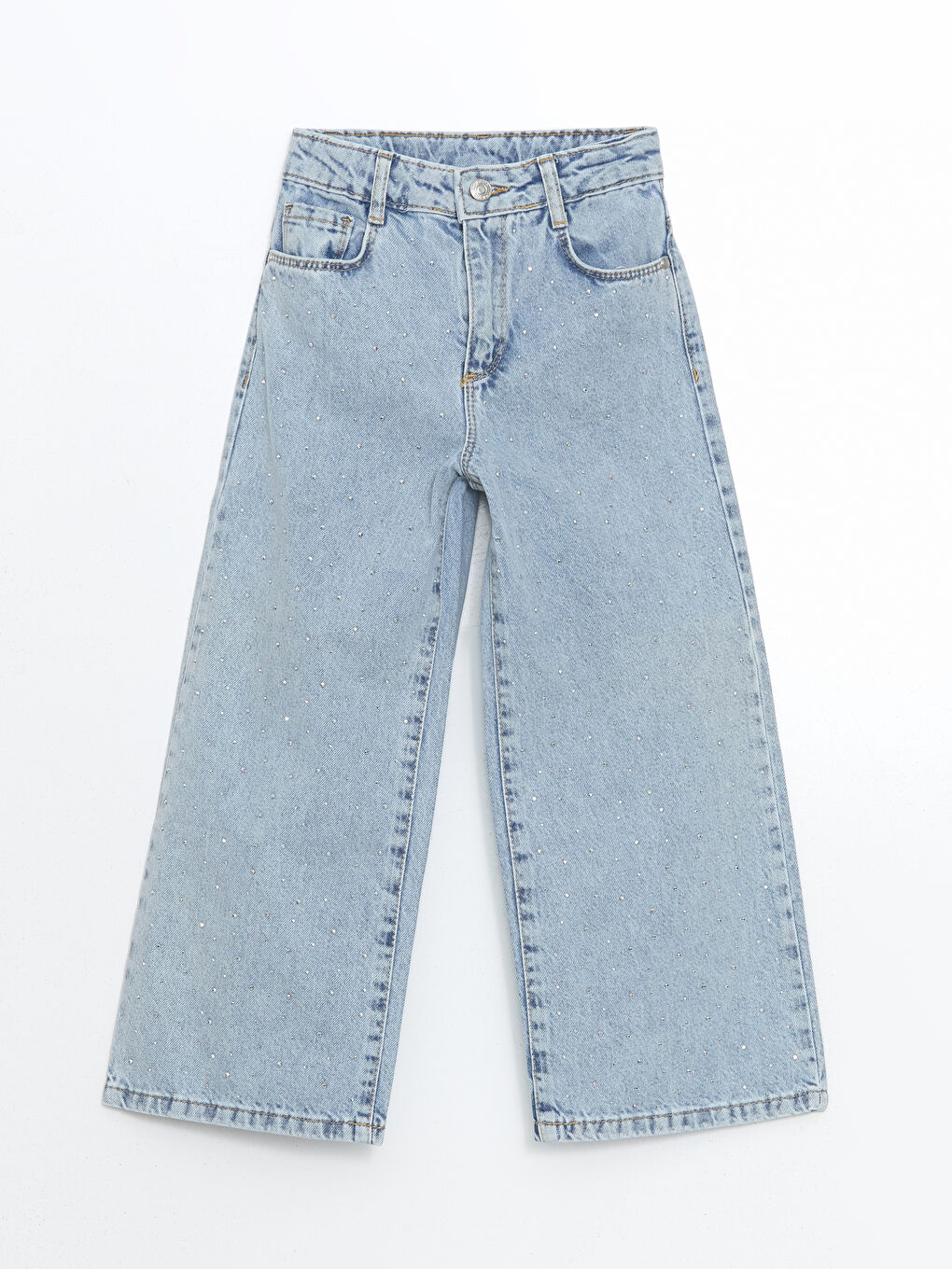 Mavi Wideleg Taşlı Kız Çocuk Jean Pantolon-0