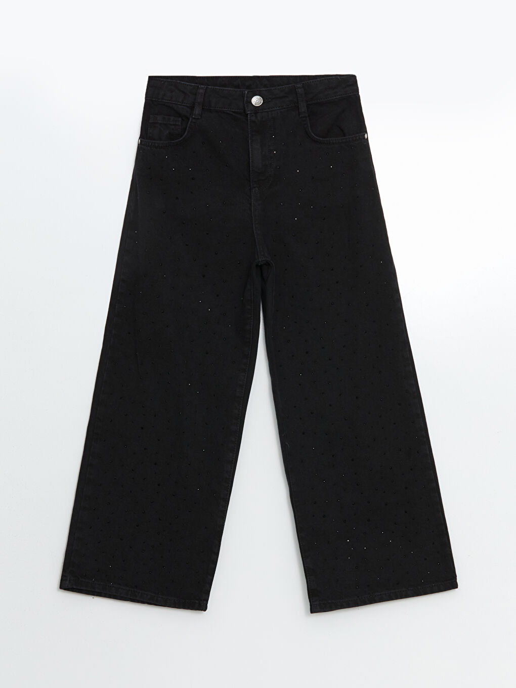 Siyah Wideleg Taşlı Kız Çocuk Jean Pantolon